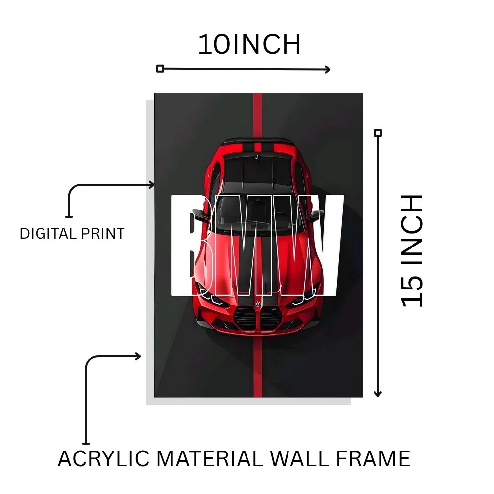 Djane Studio Car Acrylic Wall Frame | Luxury Car Wall Frame for Living Room, Bedroom, Office & Gaming Room | Modern Home Décor | Pack of 1 | Size 15x10 Inch